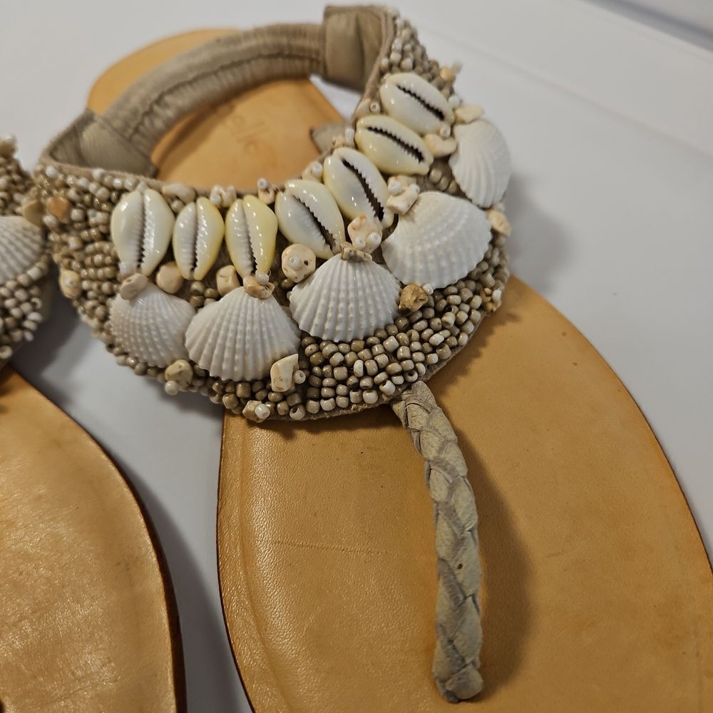 Rare Cocobelle Italian Leather Sandals Embellished with shells sz 6.5 - Picture 6 of 11
